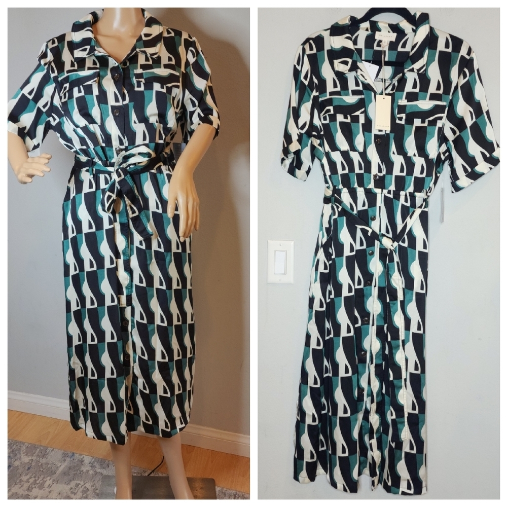 MELLODAY Geometric Black and Cream Midi Dress